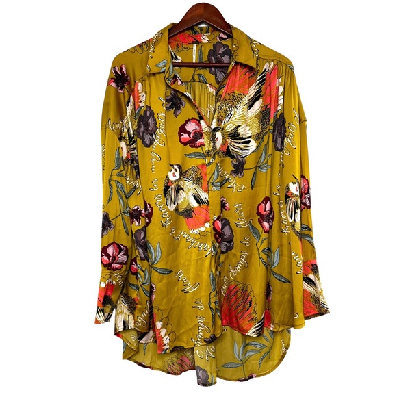 Free People Magnifique Marigold Long Sleeve Oversized Button Down EUC Size M - Picture 3 of 15